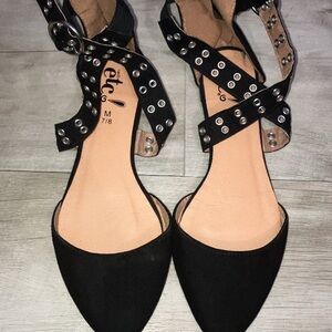 Rue21 Black Pointed Flats with Studded Ankle Straps
